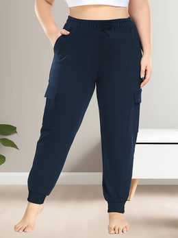 jkthpu-45 [Plus Size Cargo Pants] Stretchy Plus Size High-Waist