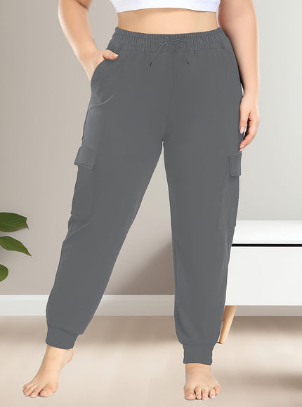 jkthpu-45 [Plus Size Cargo Pants] Stretchy Plus Size High-Waist
