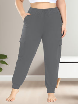 jkthpu-45 [Plus Size Cargo Pants] Stretchy Plus Size High-Waist