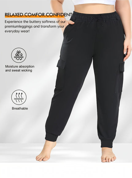 jkthpu-45 [Plus Size Cargo Pants] Stretchy Plus Size High-Waist