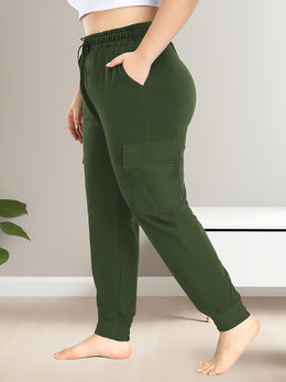 jkthpu-45 [Plus Size Cargo Pants] Stretchy Plus Size High-Waist