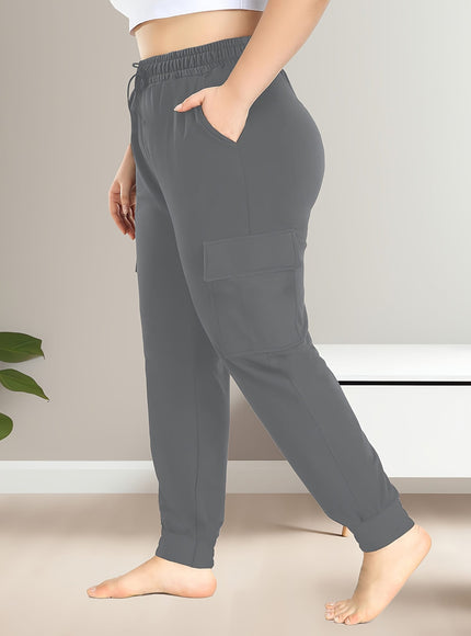 jkthpu-45 [Plus Size Cargo Pants] Stretchy Plus Size High-Waist