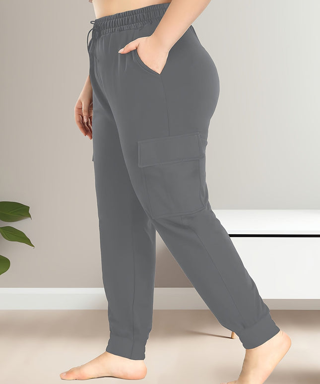 jkthpu-45 [Plus Size Cargo Pants] Stretchy Plus Size High-Waist