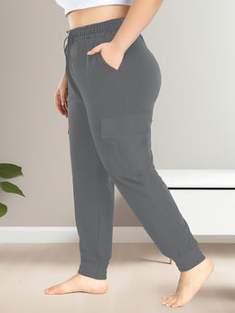 jkthpu-45 [Plus Size Cargo Pants] Stretchy Plus Size High-Waist