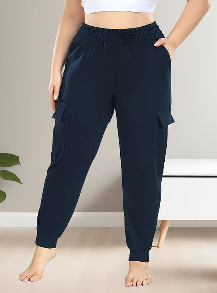 jkthpu-45 [Plus Size Cargo Pants] Stretchy Plus Size High-Waist