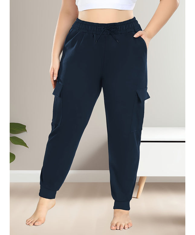 jkthpu-45 [Plus Size Cargo Pants] Stretchy Plus Size High-Waist