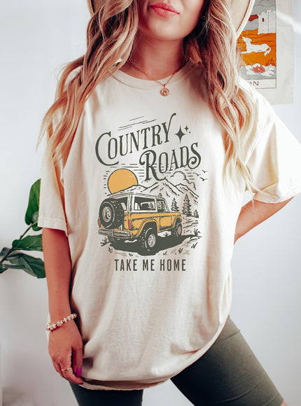 KissICON Plus Size Casual Crew Neck T-Shirt - 1pc Alphabet Pattern Country Roads Print - Polyester Knit Fabric with Slight Stretch for All-Season Comfort