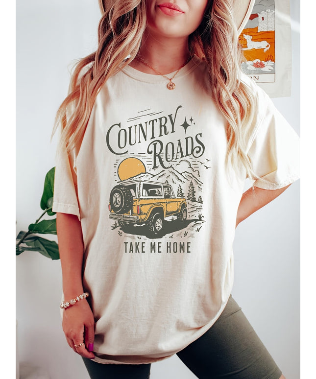KissICON Plus Size Casual Crew Neck T-Shirt - 1pc Alphabet Pattern Country Roads Print - Polyester Knit Fabric with Slight Stretch for All-Season Comfort
