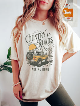 KissICON Plus Size Casual Crew Neck T-Shirt - 1pc Alphabet Pattern Country Roads Print - Polyester Knit Fabric with Slight Stretch for All-Season Comfort