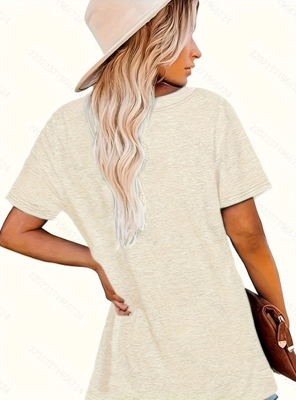 KissICON Plus Size Casual Crew Neck T-Shirt - 1pc Alphabet Pattern Country Roads Print - Polyester Knit Fabric with Slight Stretch for All-Season Comfort