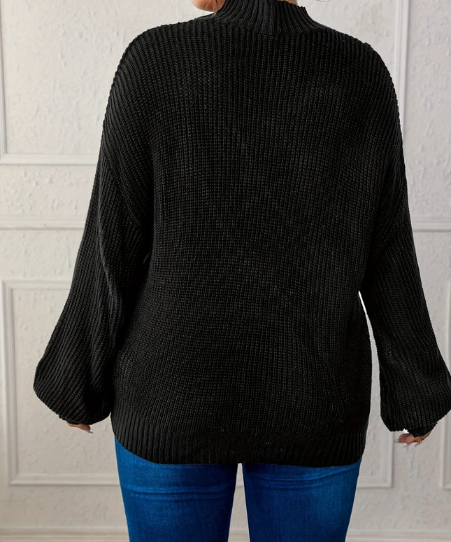 KissICON Plus Size Casual High Neck Pullover Sweater -