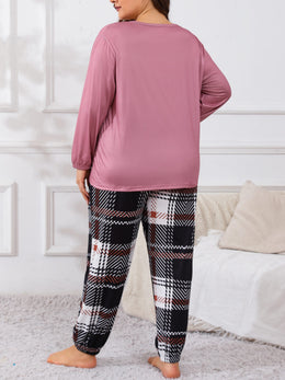 jkthpu-45 Plus Size Casual Pajama Set, Women's Plaid Heart