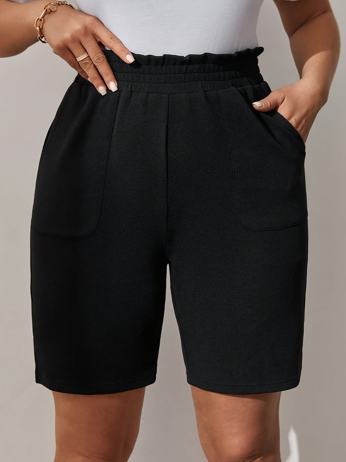 jkthpu-45 Plus Size Casual Pocket Shorts Summer Comfort for Her