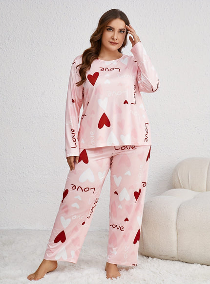 jkthpu-45 Plus Size Casual Polyester Long Sleeve Pajama Set