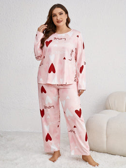 jkthpu-45 Plus Size Casual Polyester Long Sleeve Pajama Set