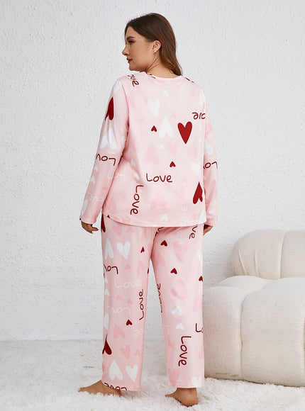 jkthpu-45 Plus Size Casual Polyester Long Sleeve Pajama Set