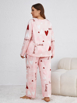 jkthpu-45 Plus Size Casual Polyester Long Sleeve Pajama Set