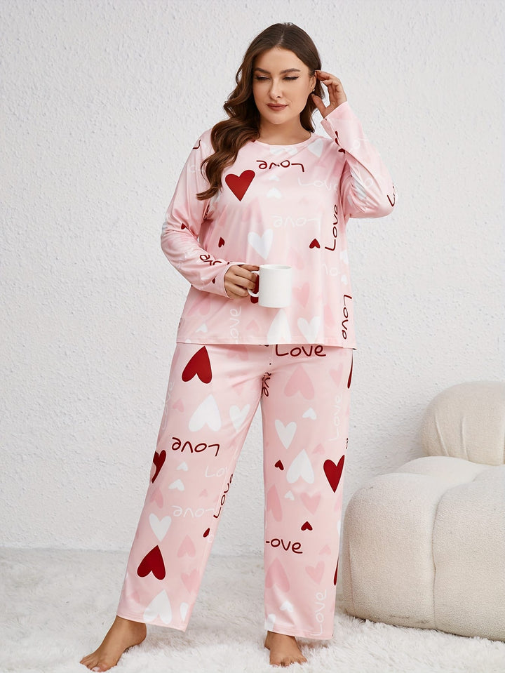 Plus Size Casual Polyester Long Sleeve Pajama Set