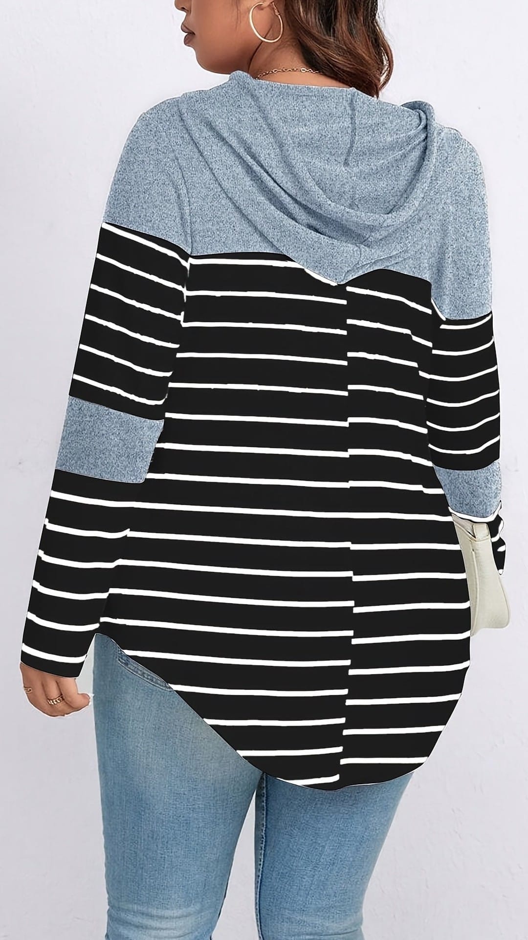 jkthpu-45 Plus Size Casual Striped Hooded Sweatshirt Relaxed Fit