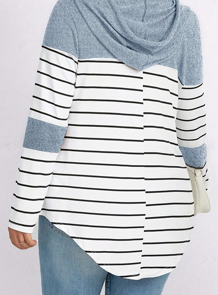 jkthpu-45 Plus Size Casual Striped Hooded Sweatshirt Relaxed Fit