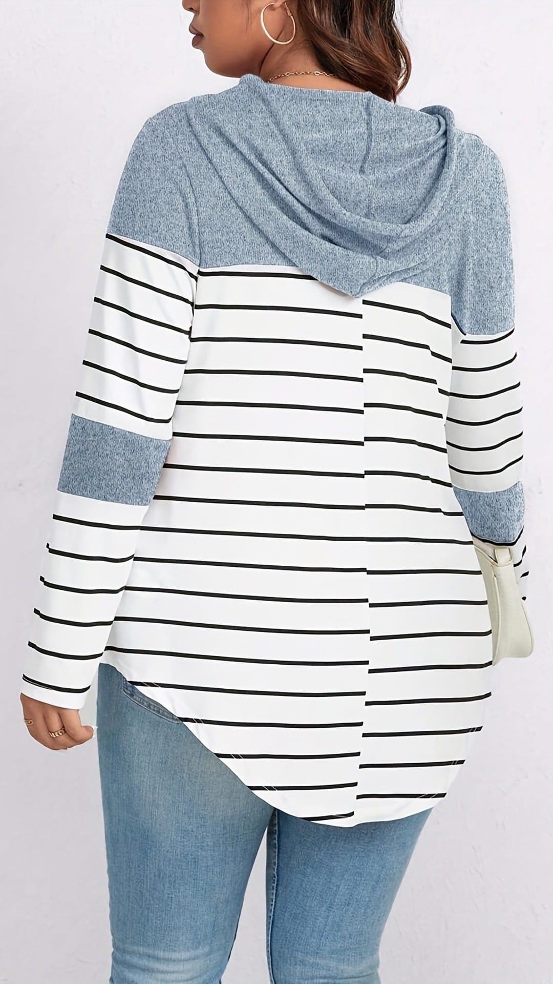 jkthpu-45 Plus Size Casual Striped Hooded Sweatshirt Relaxed Fit