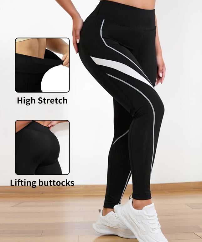 jkthpu-45 Plus Size Casual Stylish Color-Blocked High-Waisted Pants