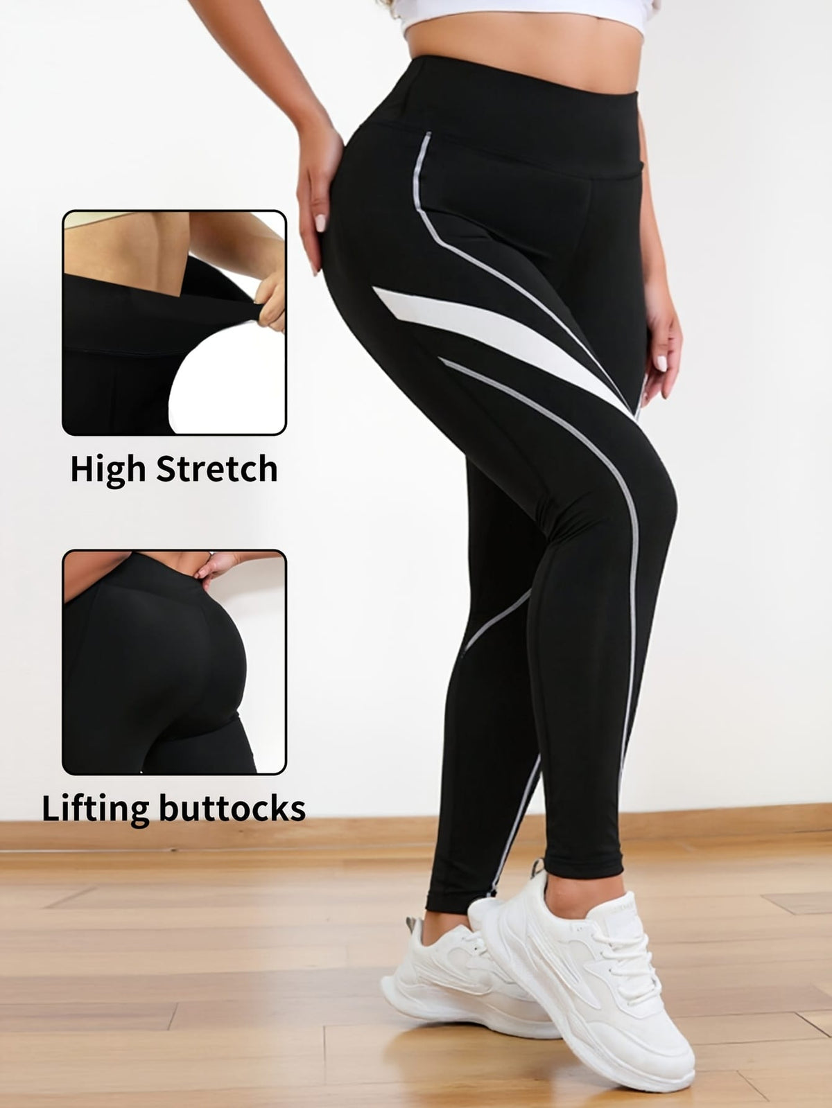 jkthpu-45 Plus Size Casual Stylish Color-Blocked High-Waisted Pants