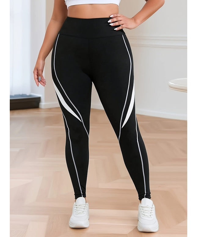 jkthpu-45 Plus Size Casual Stylish Color-Blocked High-Waisted Pants
