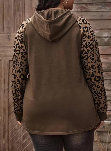 jkthpu-45 Plus Size Casual Sweatshirt, Women's Plus Colorblock Leopard