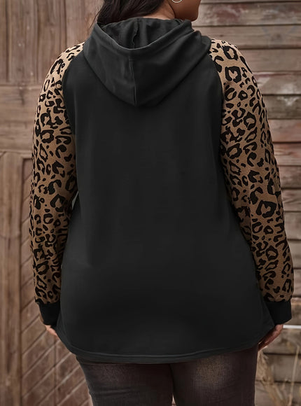 jkthpu-45 Plus Size Casual Sweatshirt, Women's Plus Colorblock Leopard