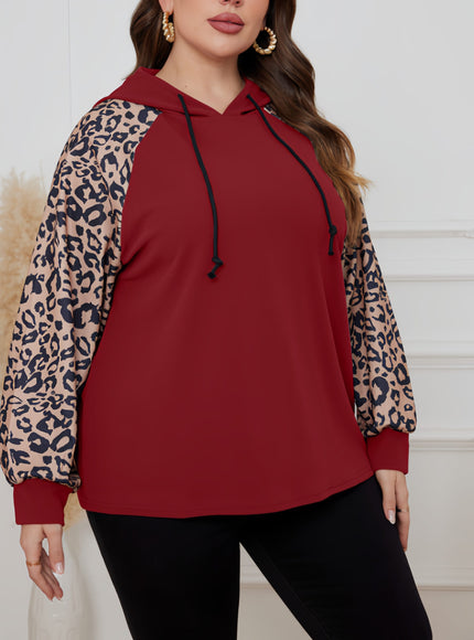 jkthpu-45 Plus Size Casual Sweatshirt, Women's Plus Colorblock Leopard