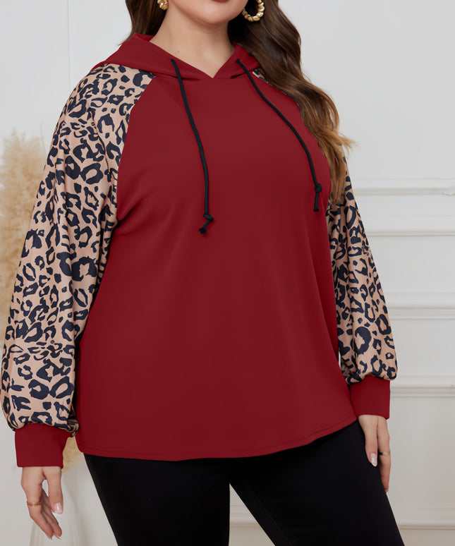 jkthpu-45 Plus Size Casual Sweatshirt, Women's Plus Colorblock Leopard