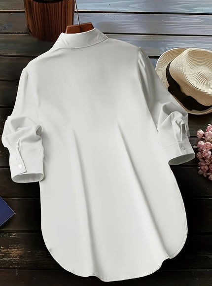 KissICON Plus Size Chic Blouse with Flowy Curved Hem - Fashionable Button Front & Classic Collar - Perfect Casual Wear for Spring - Womens Plus Size Clothing