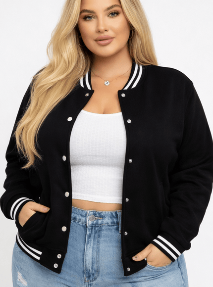 KissICON Jackets Plus Size Classic College Baseball Jacket for Women