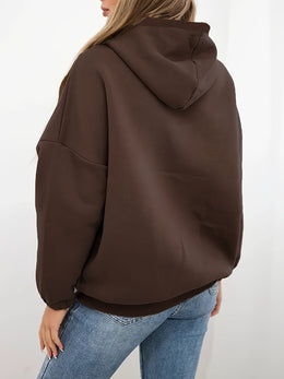 jkthpu-45 Plus Size Coffee Brown Half-Zip Hooded Sweatshirt – Casual Autumn Winter