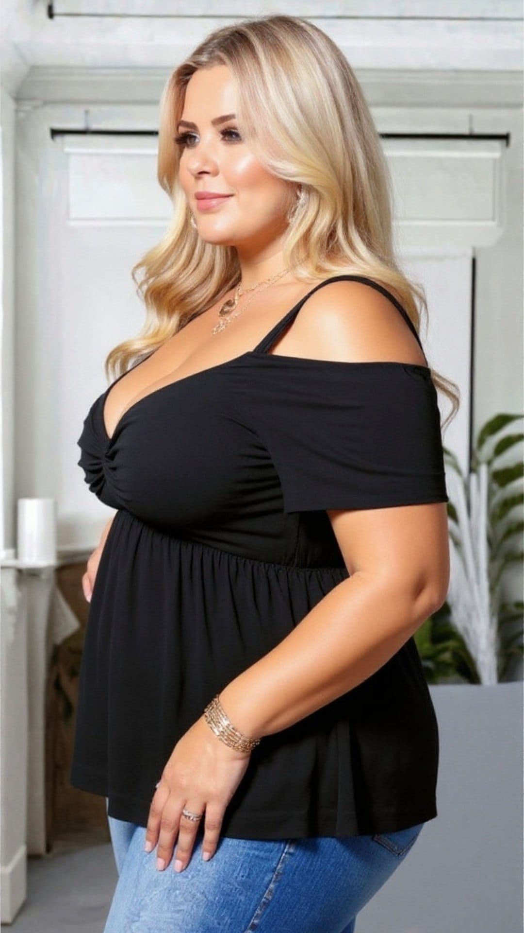 KissICON Plus Size Cold Shoulder Black Tunic Top