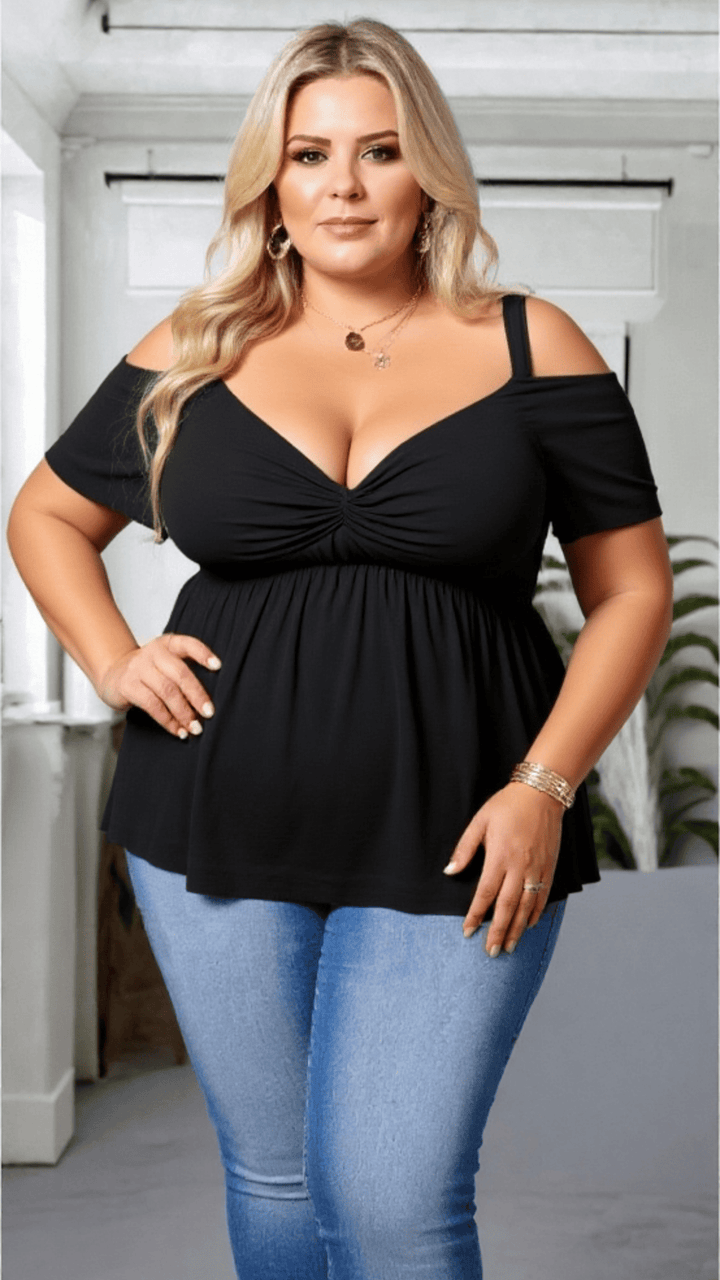 Plus Size Cold Shoulder Black Tunic Top