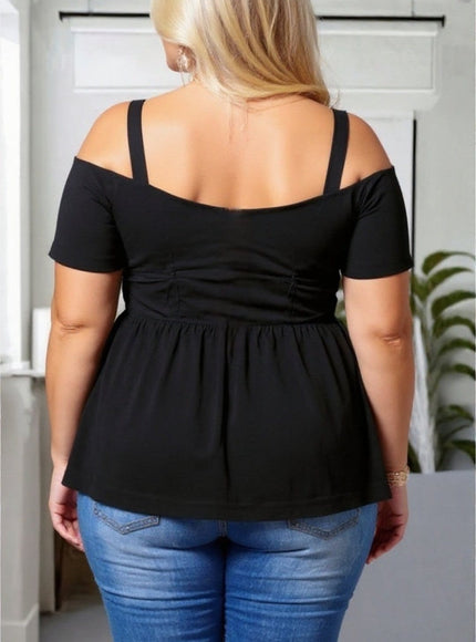 KissICON Plus Size Cold Shoulder Black Tunic Top