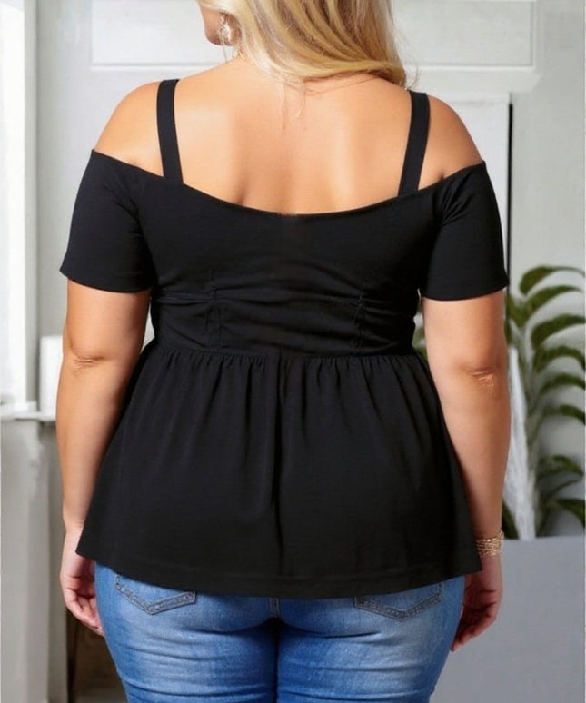 KissICON Plus Size Cold Shoulder Black Tunic Top