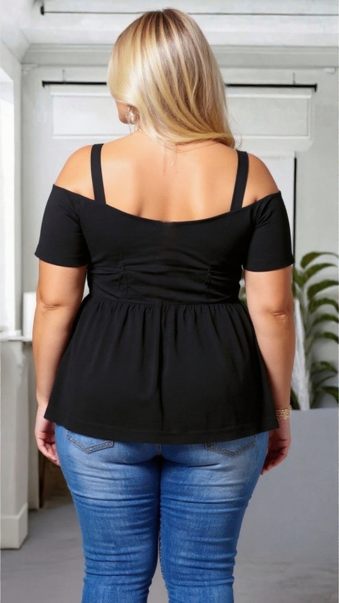 KissICON Plus Size Cold Shoulder Black Tunic Top