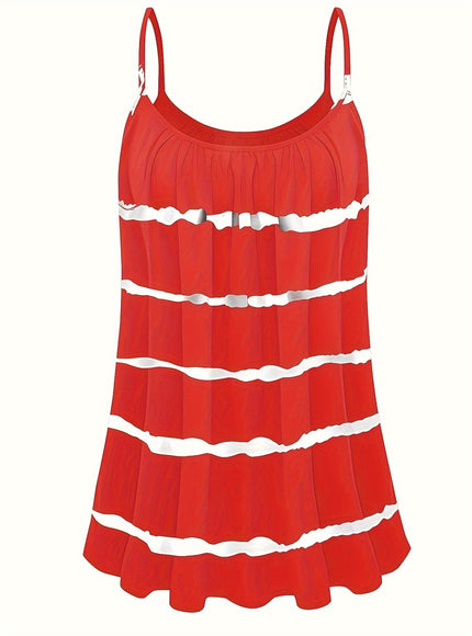 jkthpu-45 Plus Size Color Block Cami Top, Summer Casual