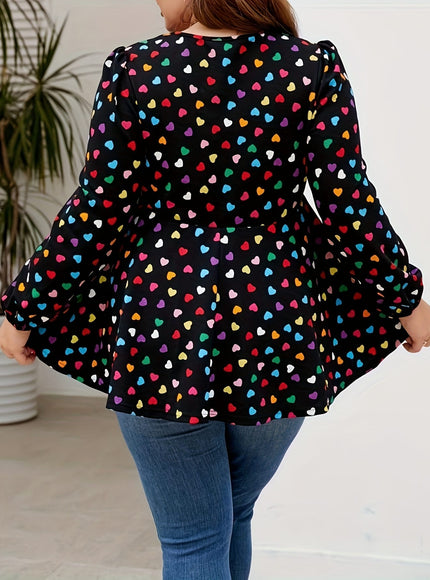 jkthpu-45 Plus Size Colorful Heart Print Cross Front T-Shirt,