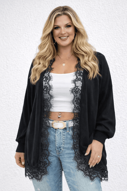 KissICON Knitwear Plus Size Contrast Lace Batwing Duster Cardigan