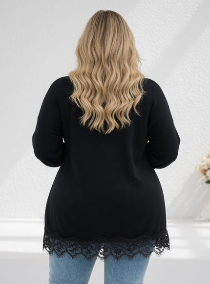 KissICON Knitwear Plus Size Contrast Lace Batwing Duster Cardigan
