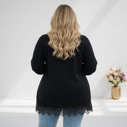 KissICON Knitwear Plus Size Contrast Lace Batwing Duster Cardigan