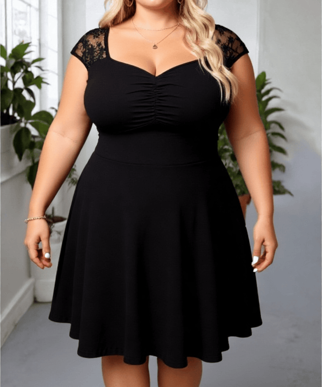 KissICON Plus Size Contrast Lace Ruched Dress – Sweetheart Neckline Elegant Party Style