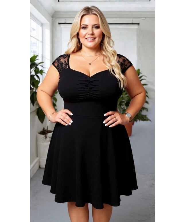 KissICON Plus Size Contrast Lace Ruched Dress – Sweetheart Neckline Elegant Party Style