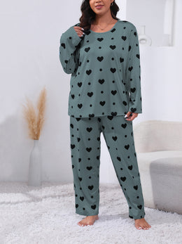 jkthpu-45 Plus Size Cozy Heart Print Pajama Set -