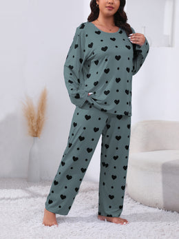 jkthpu-45 Plus Size Cozy Heart Print Pajama Set -