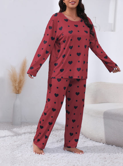 jkthpu-45 Plus Size Cozy Heart Print Pajama Set -